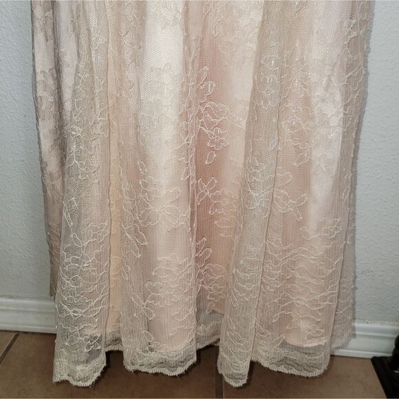 Tahari Arthur Levine Beaded Peach Lace Gown Dress Size 10 - Picture 7 of 9